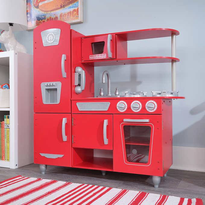 pretend play red kitchen for kids