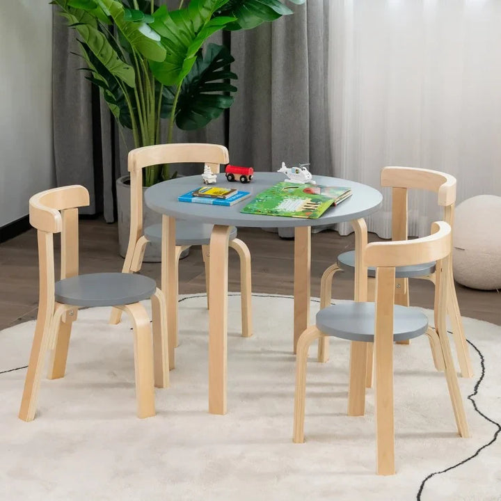 Wooden Desk And Chair For Toddler With Grey Accents