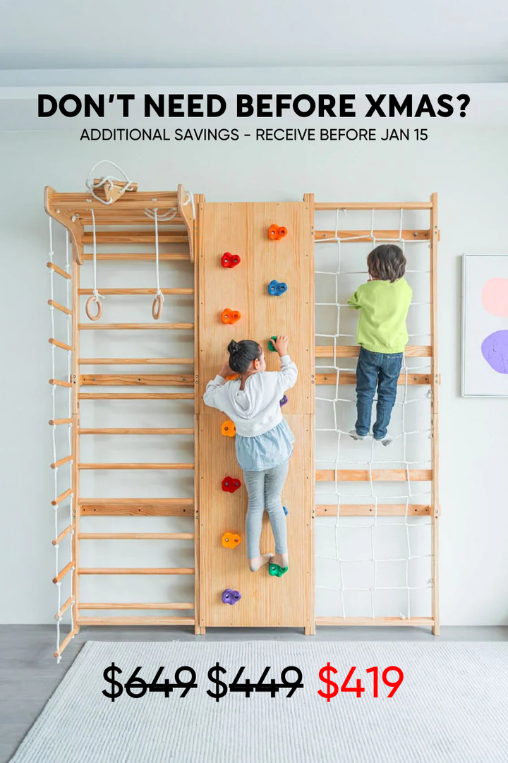Walnut 9-in-1 Swedish Ladder Wall Gym | Indoor Wooden Climber & Activity Set for Kids